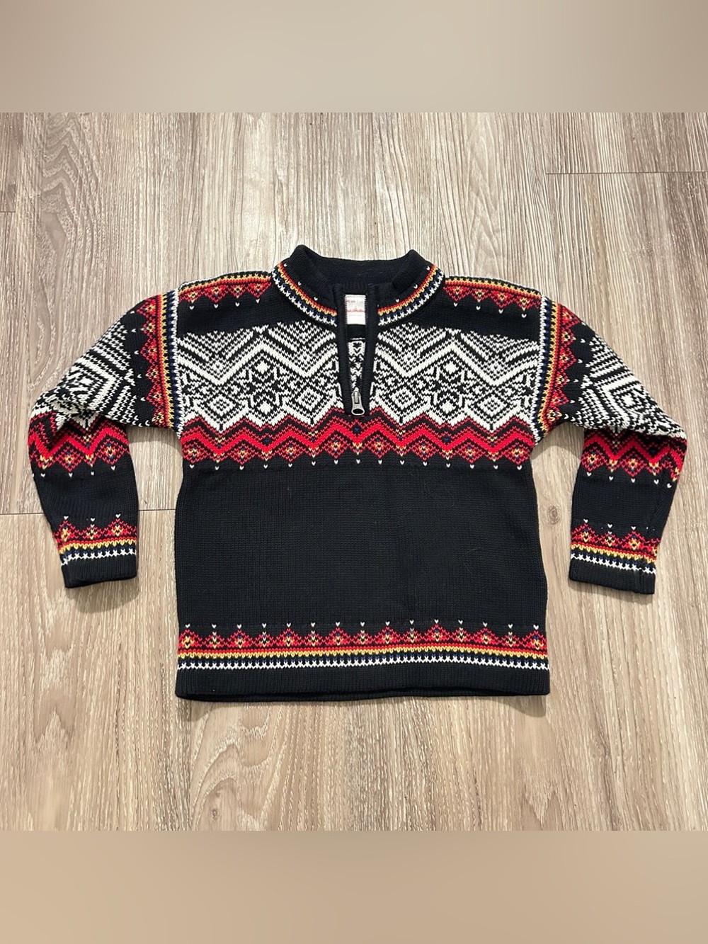 Hanna Andersson Black Zip Sweater with Multicolor Fair Isle Yoke